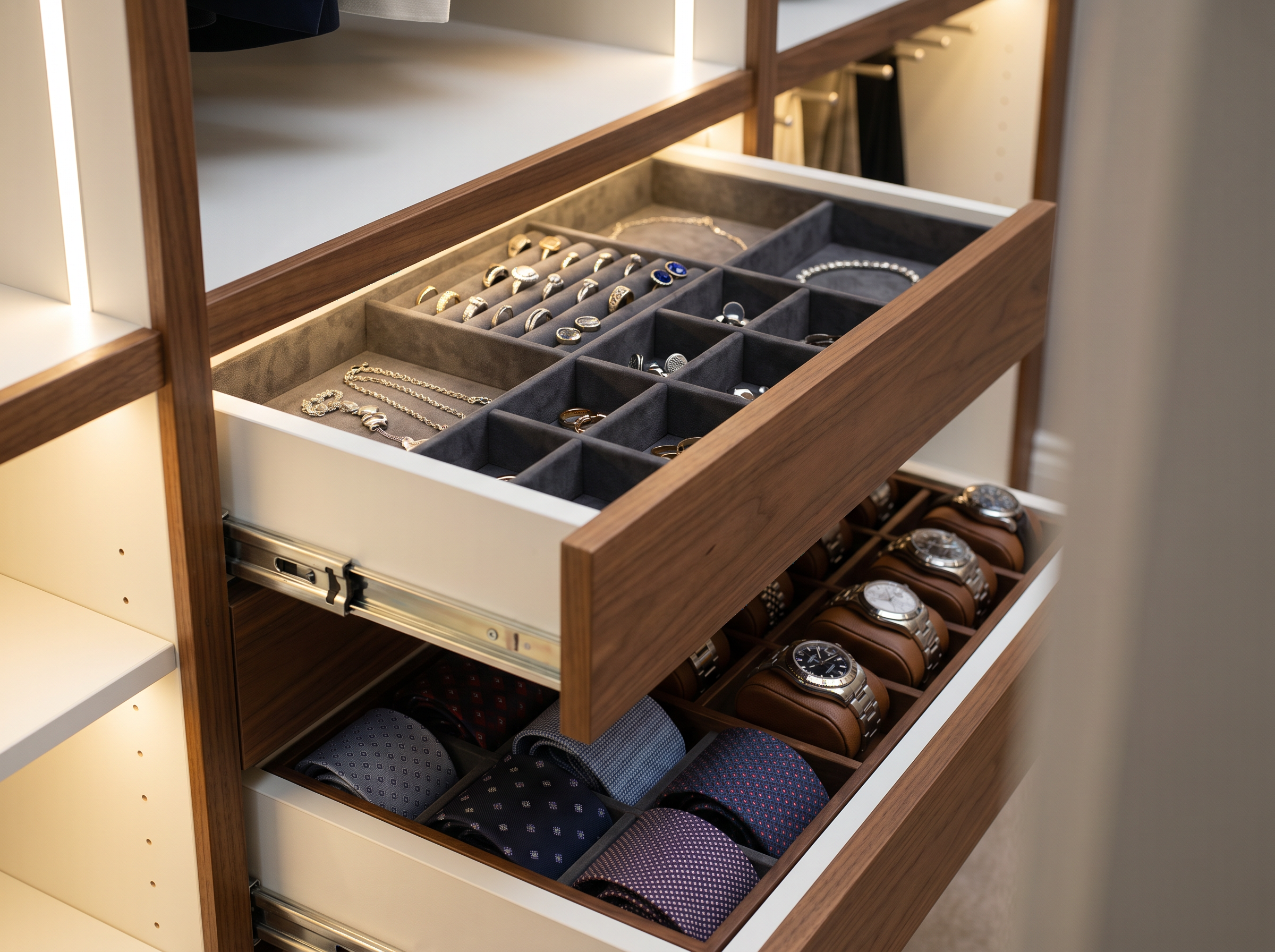 Interior de closet funcional con organización por zonas