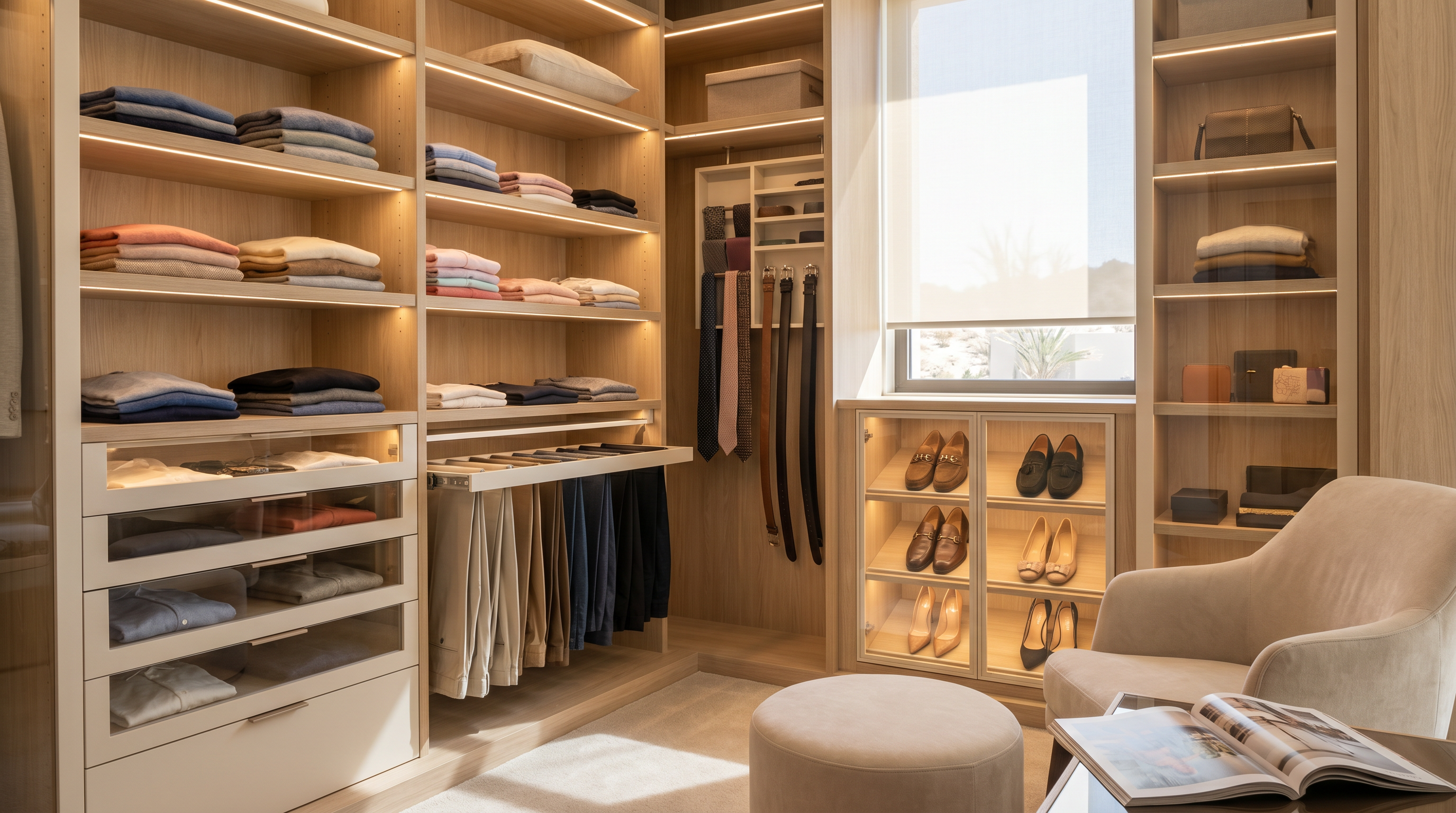 Closet con organización interna optimizada: cajones, barras y zapatera